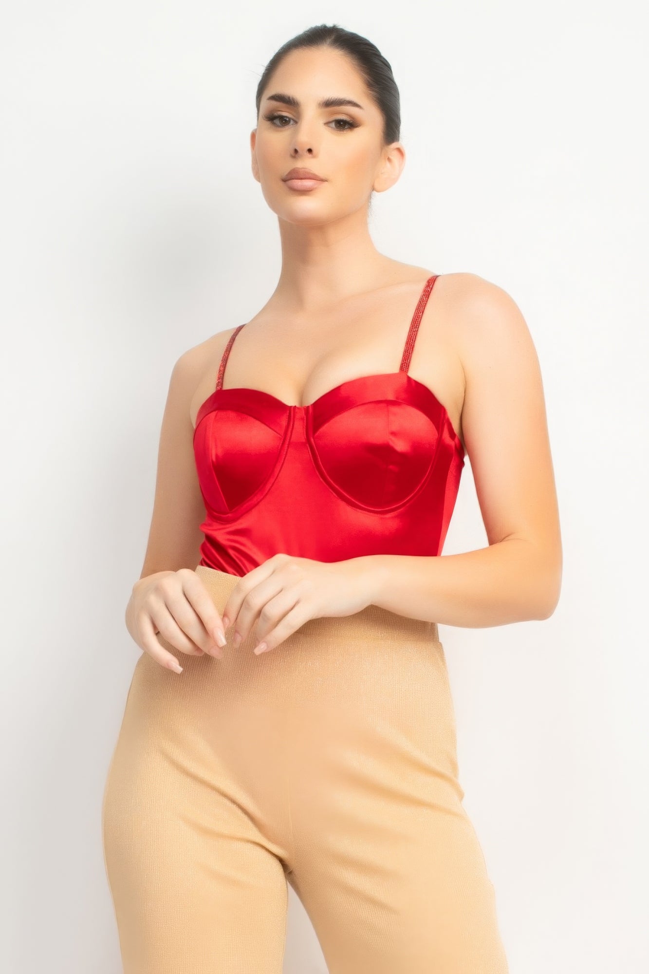Rhinestone Strap Sweetheart Bodysuit - Tigbuls Variety Fashion