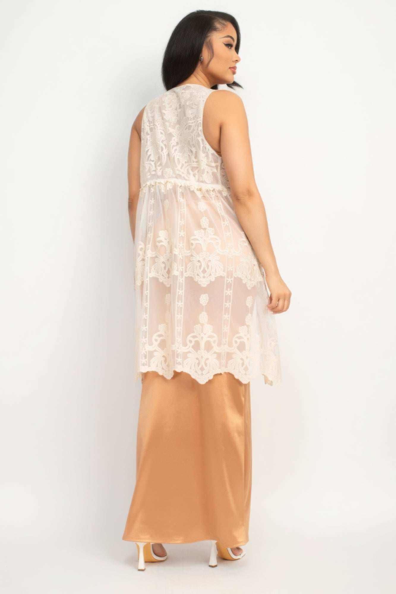 Sheer Embroidered Lace Vest - Tigbuls Variety Fashion