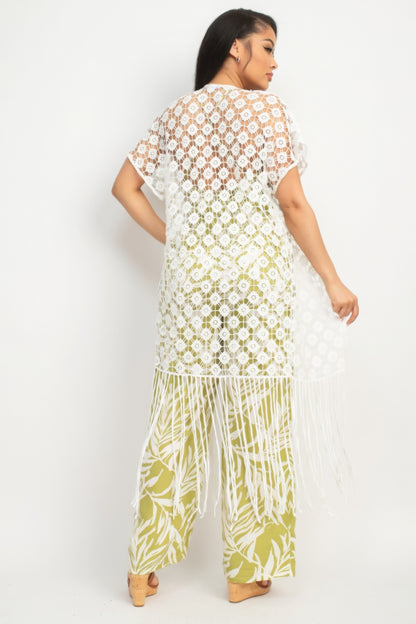 Crocheted Open-front Fringe Kimono - Tigbuls Variety Fashion