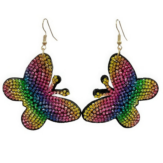 Rainbow Rhinestone Butterfly Dangle Earring - Tigbuls Variety Fashion
