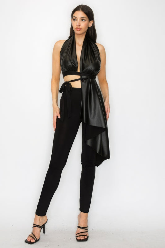 Faux Leather Top Pants Set - Tigbuls Variety Fashion