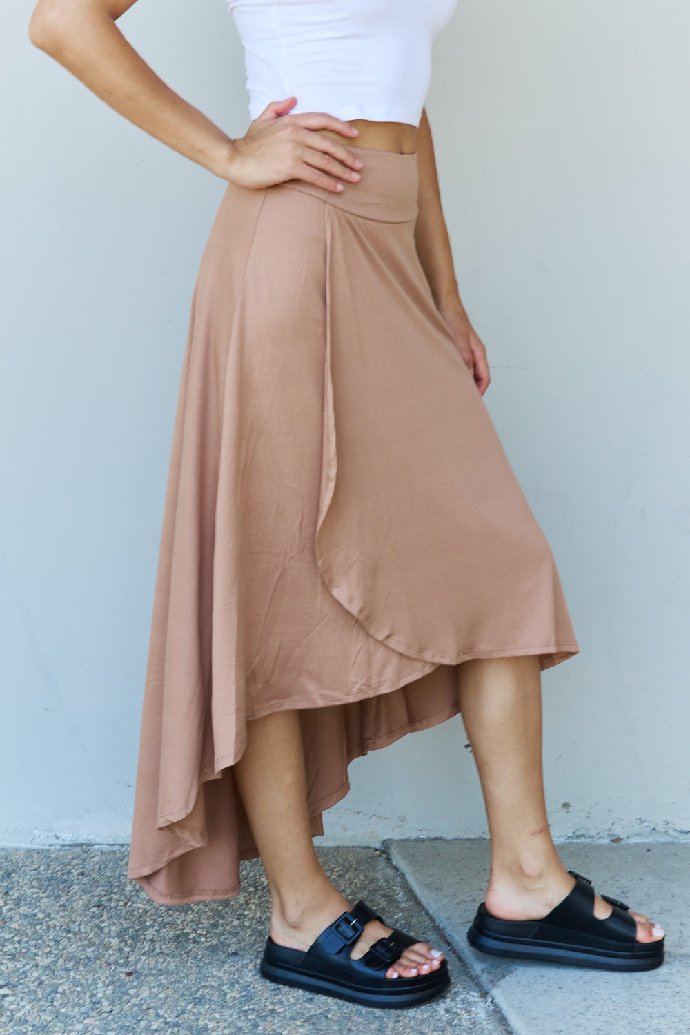 Ninexis First Choice High Waisted Flare Maxi Skirt in Camel - Tigbul's Fashion