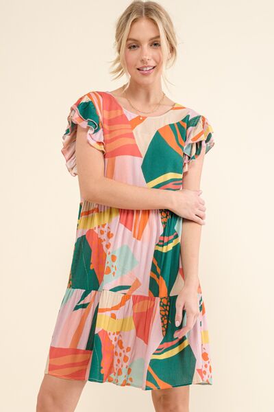 And The Why Printed Double Ruffle Sleeve Dress - Tigbuls Variety Fashion