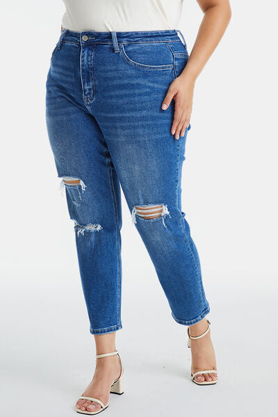  Full Size Run Distressed High Waist Mom Blue Jeans- Tigbuls Variety Fashion