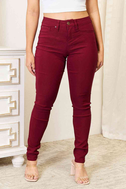 Burgundy Skinny Jeans with Pockets | Tigbuls Variety Fashion