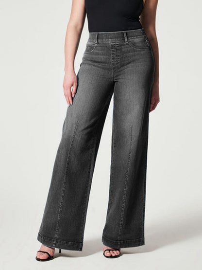 Pull On Wide Leg Long Flared Jeans - Tigbul's Fashion