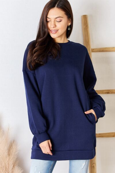 Zenana Oversized Round Neck Long Sleeve Sweatshirt - Tigbuls Variety Fashion