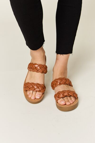 Brown Woven Dual Band Platform Sandals - Tigbuls Variety Fashion