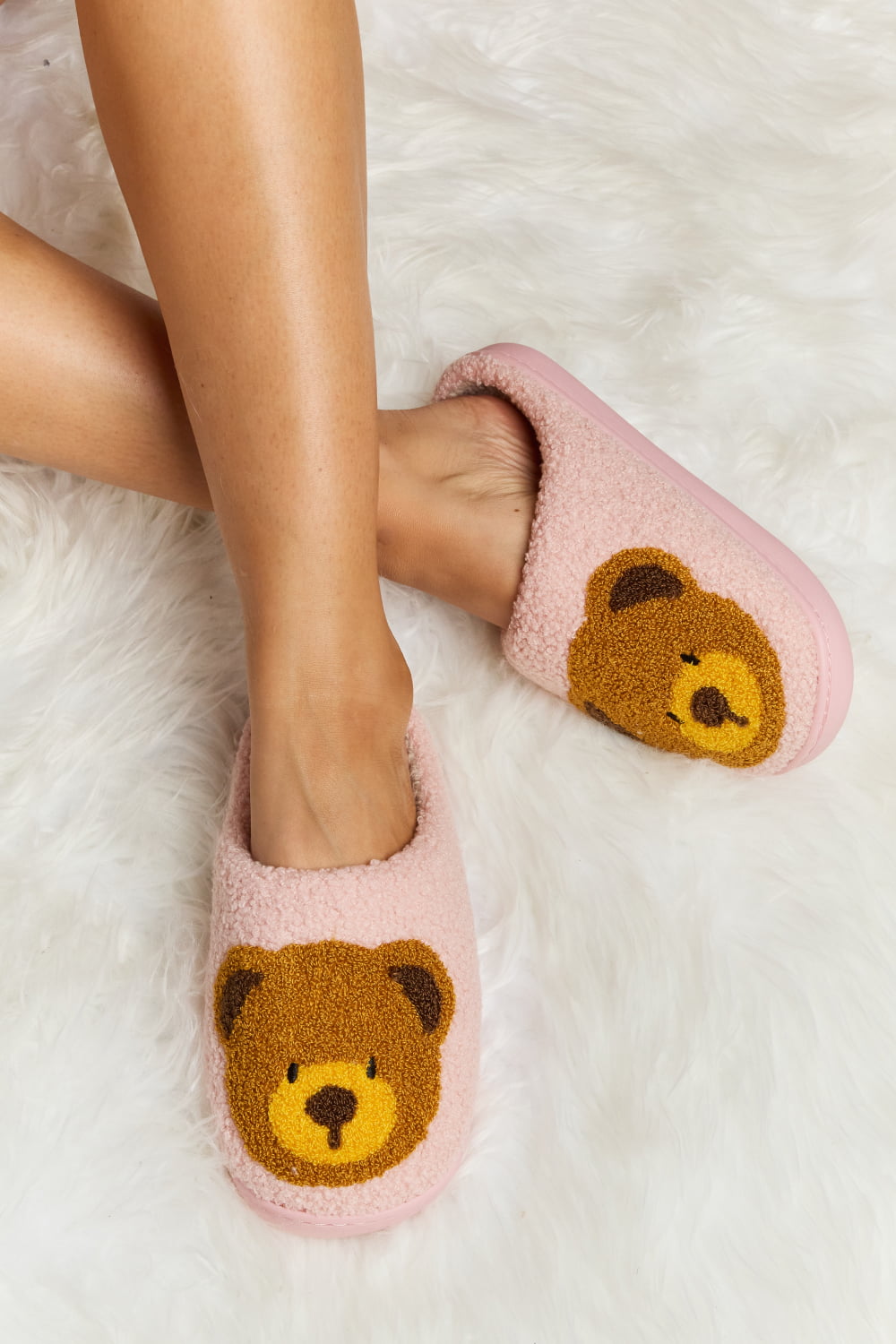 Melody Teddy Bear Print Plush Slide Slippers - Tigbul's Fashion