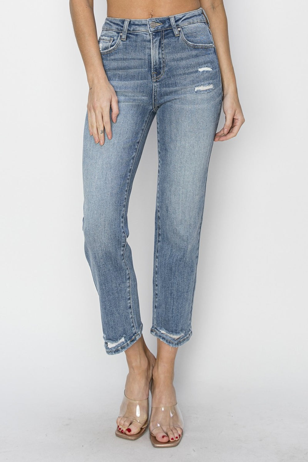 RISEN Full Run High Waist Distressed Cropped Jeans - Tigbuls Variety Fashion