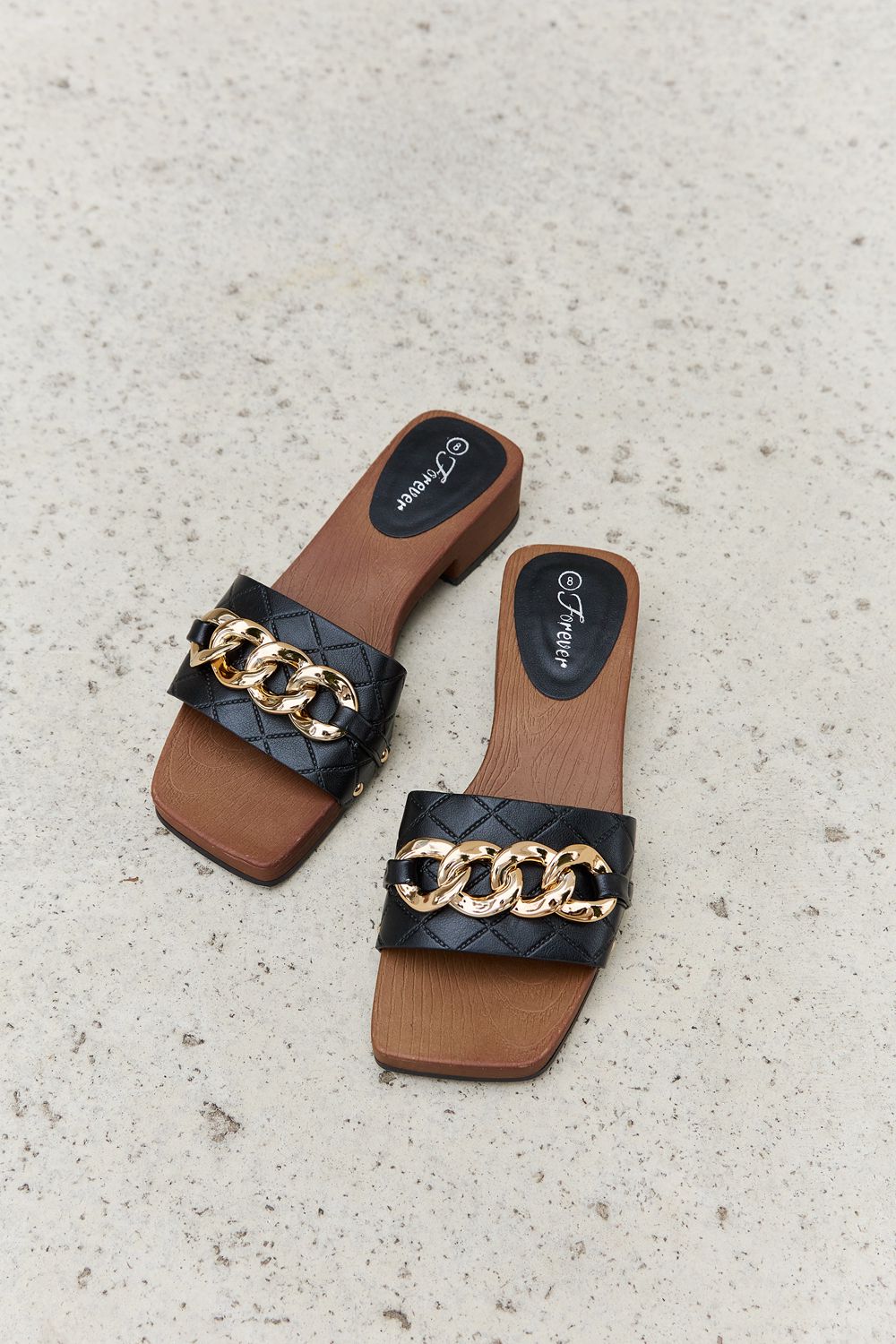 Forever Link Square Toe Chain Detail Clog Sandal in Black - Tigbul's Fashion