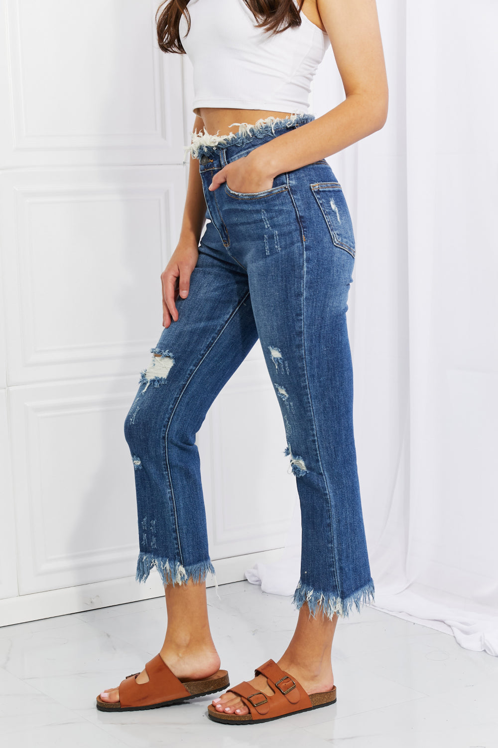 RISEN Full Size Undone Chic Straight Leg Jeans - Tigbul's Fashion