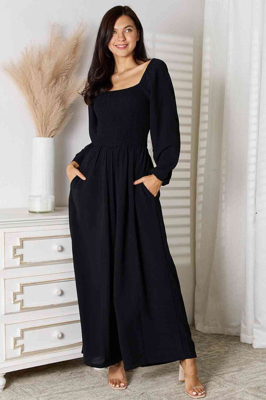 Black Square Neck Jumpsuit with Pockets | Tigbuls Variety
