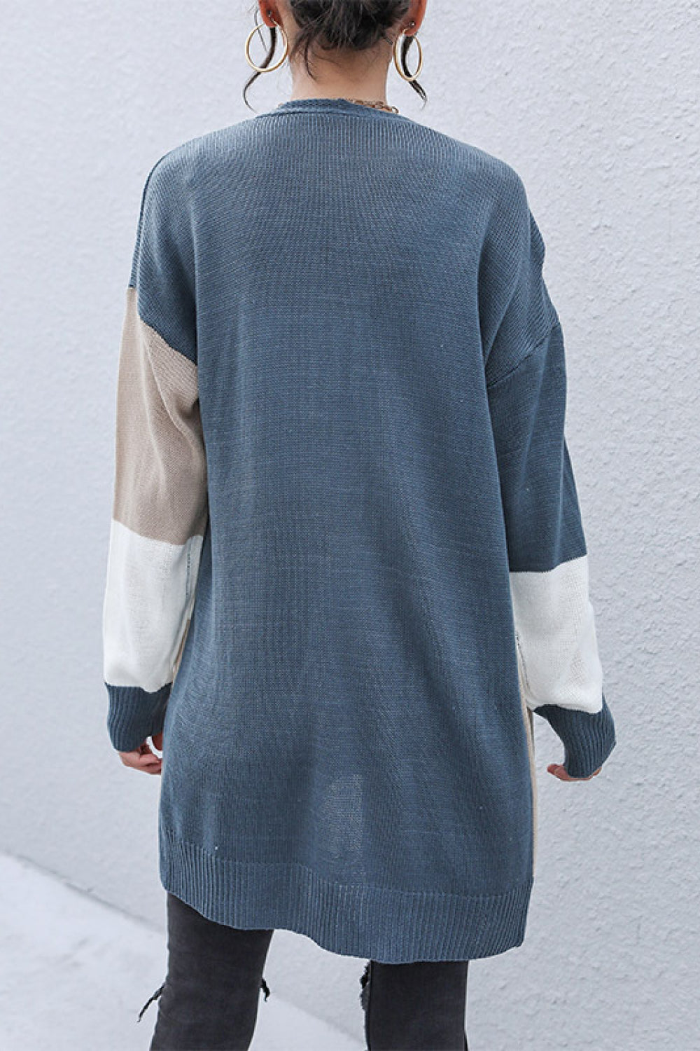 Color Block Dropped Shoulder Cardigan - Tigbul's Fashion