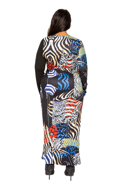 Animal Print Splice Dress With High-low Hem - Tigbul's Variety Fashion Shop
