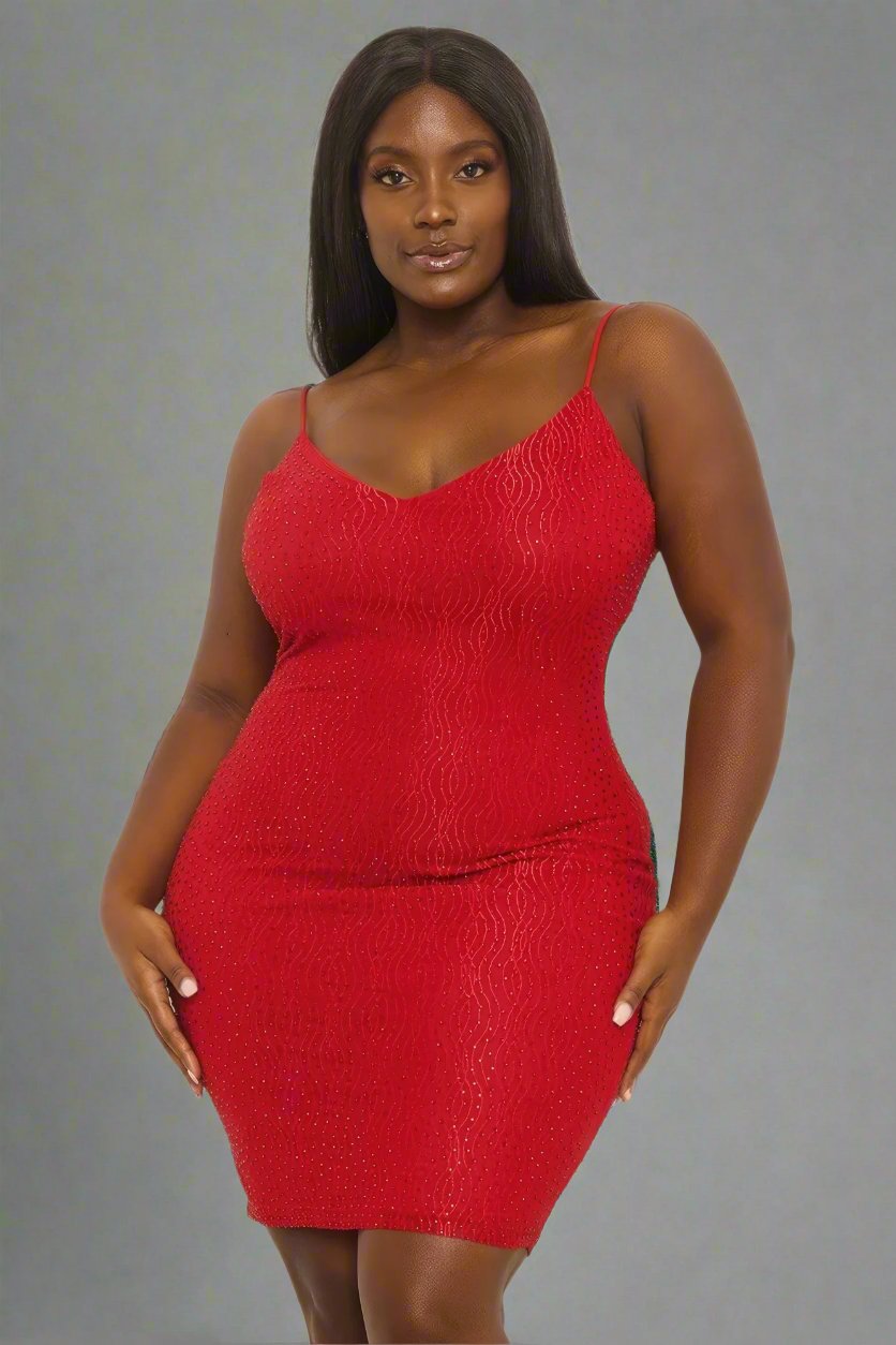 Rhinestone Body Plus Size Mini Dress - Tigbul's Variety Fashion Shop