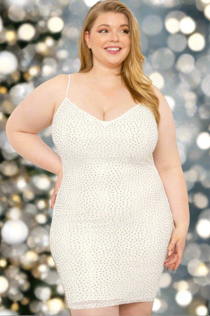 Rhinestone Body Plus Size Mini Dress - Tigbul's Variety Fashion Shop