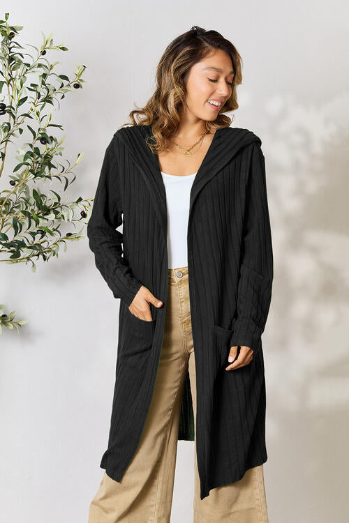 Ribbed Open Front Long Sleeve Cardigan - Tigbul's Variety Fashion Shop