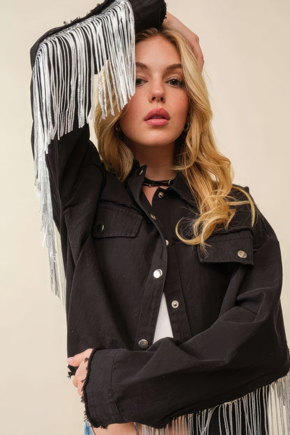 Howdy Sequin Fringe And Star Patches Jacket - Tigbul's Variety Fashion Shop