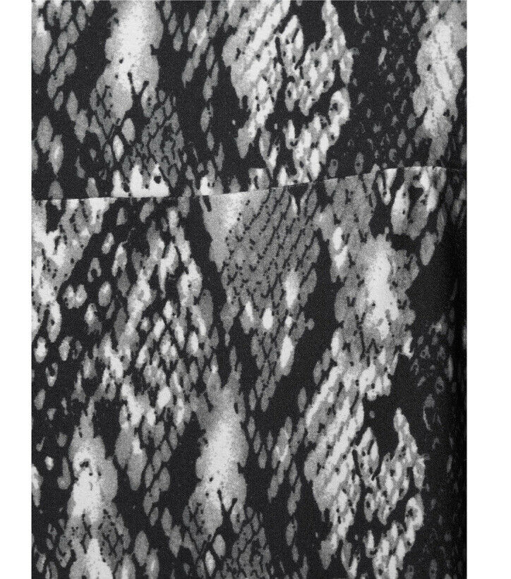 Close-up of snake-print leggings fabric in black and gray tones