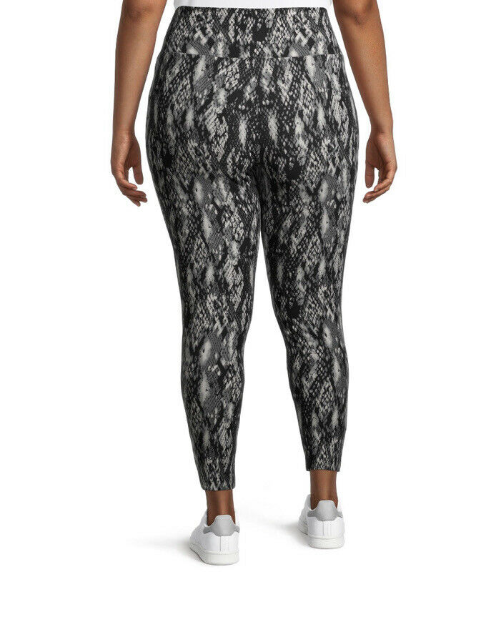 2XL snake-print leggings, pull-on style, tapered leg with elastic hem