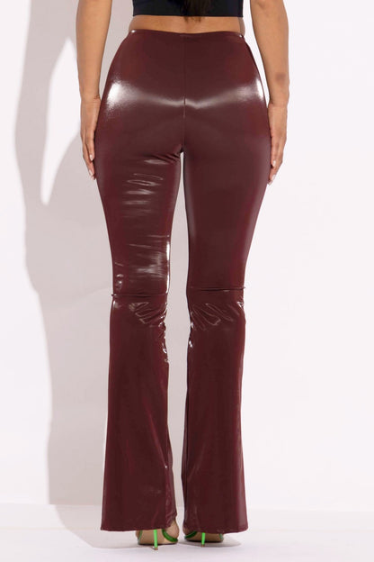 Burgundy Velvet Pu Flared Pants - Tigbul's Variety Fashion Shop
