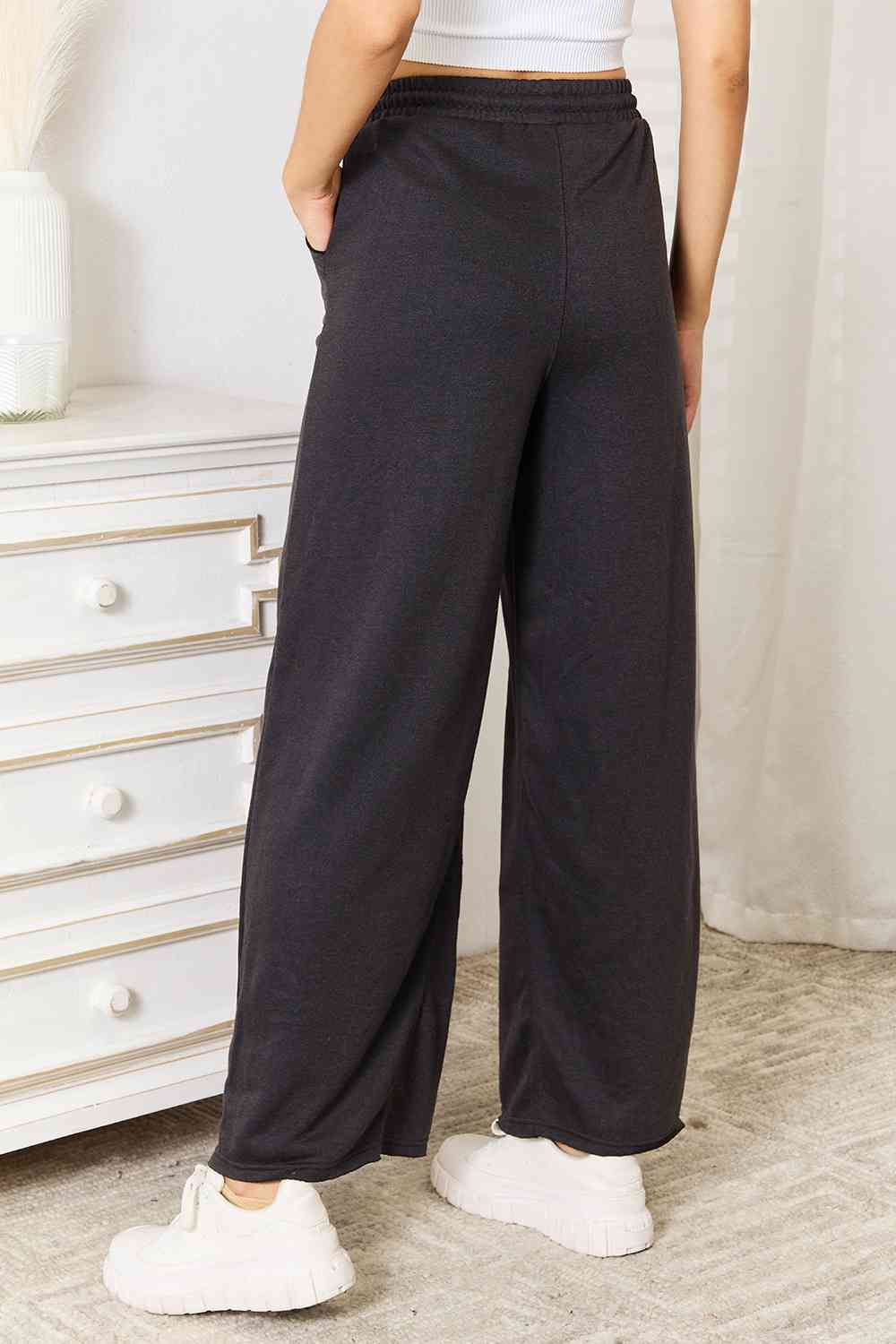 Charcoal Color Wide Leg Pocketed Pants - Tigbul's Variety Fashion Shop