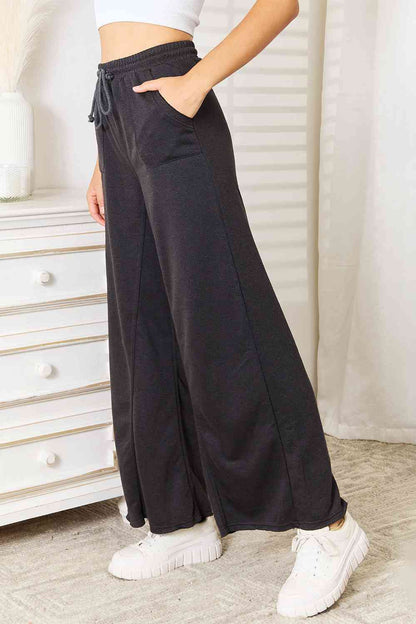 Charcoal Color Wide Leg Pocketed Pants - Tigbul's Variety Fashion Shop