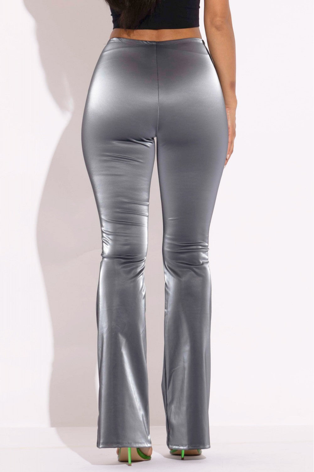 Gray Velvet PU Flared Pants - Tigbul's Variety Fashion Shop