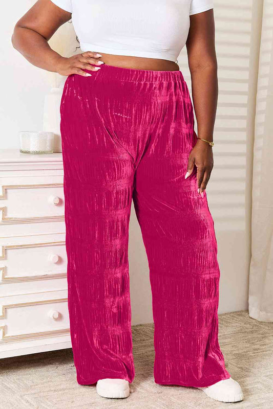 High Waist Tiered Shirring Velvet Wide Leg Pants - Tigbul's Variety Fashion Shop