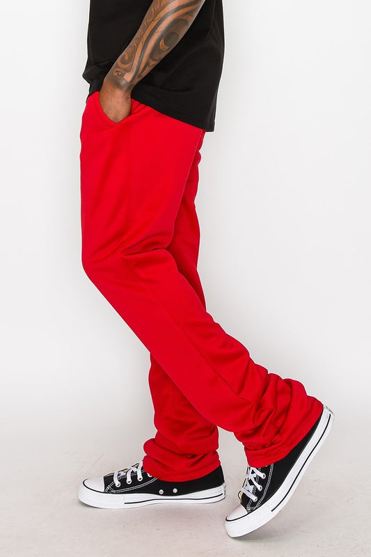 Solid Flare Stacked Track Pants, Red - Tigbul's Variety Fashion Shop