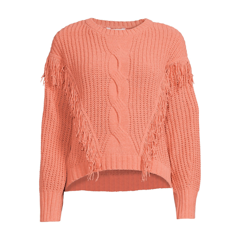 Super Soft Chenille Fringe Sweater, Peach knit with long fringe sleeves