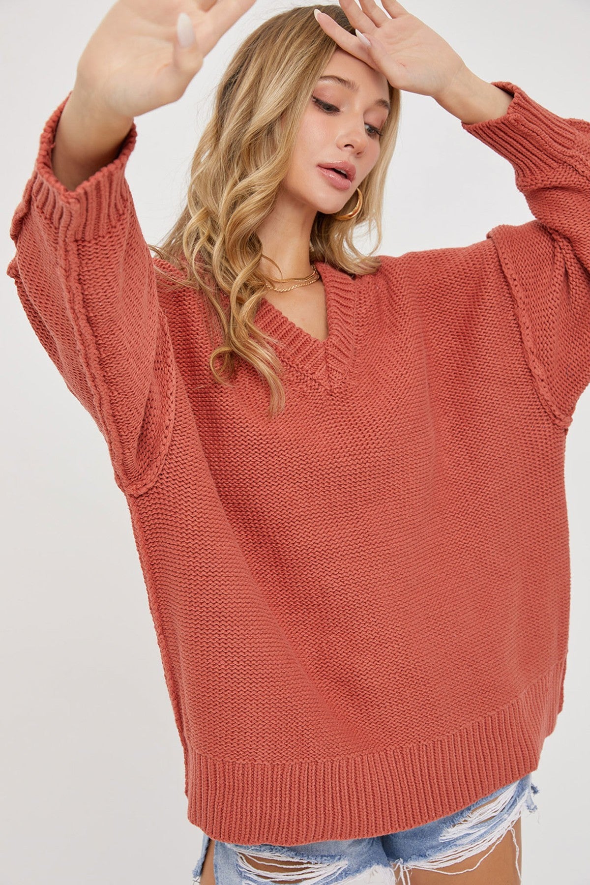V Neck Oversized Sweater - Tigbul's Variety Fashion Shop