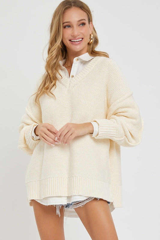 V Neck Oversized Sweater - Tigbul's Variety Fashion Shop
