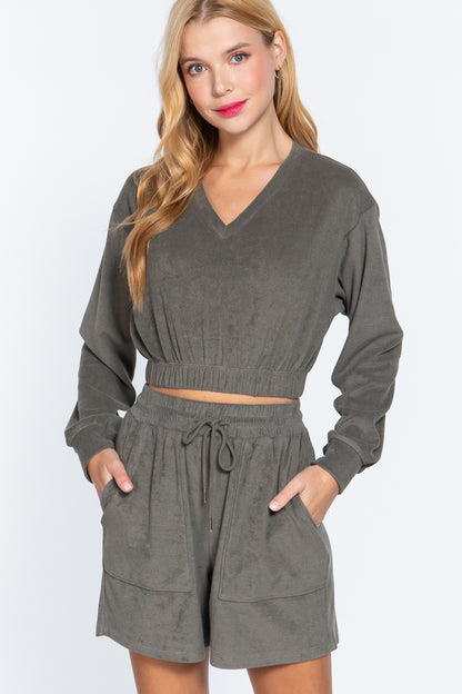 Elasticized Hem Terry Toweling Top - Tigbul's Variety Fashion Shop