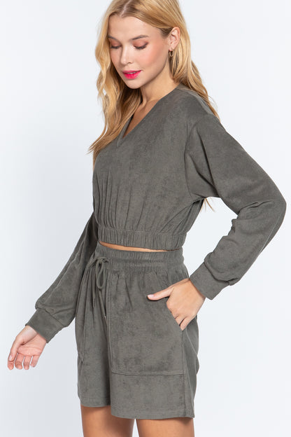 Elasticized Hem Terry Toweling Top - Tigbul's Variety Fashion Shop