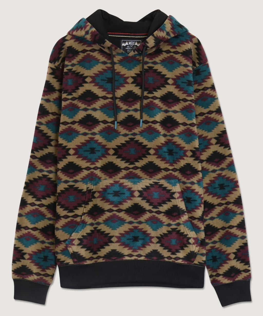 Aztec diamond print hoodie with drawstring hood and kangaroo pocket, dark cuffs