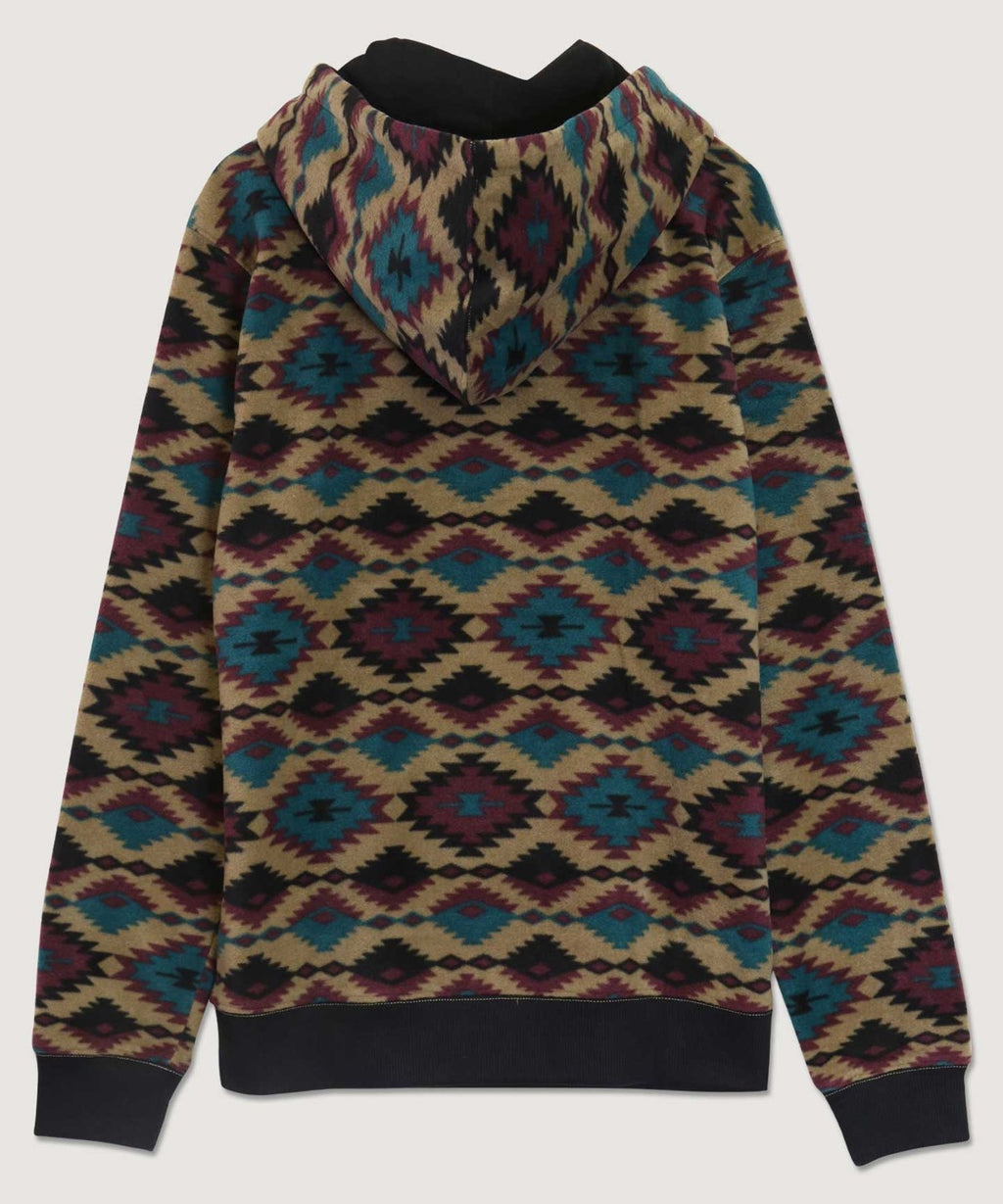 Aztec diamond print hoodie front view with kangaroo pocket and ribbed hem
