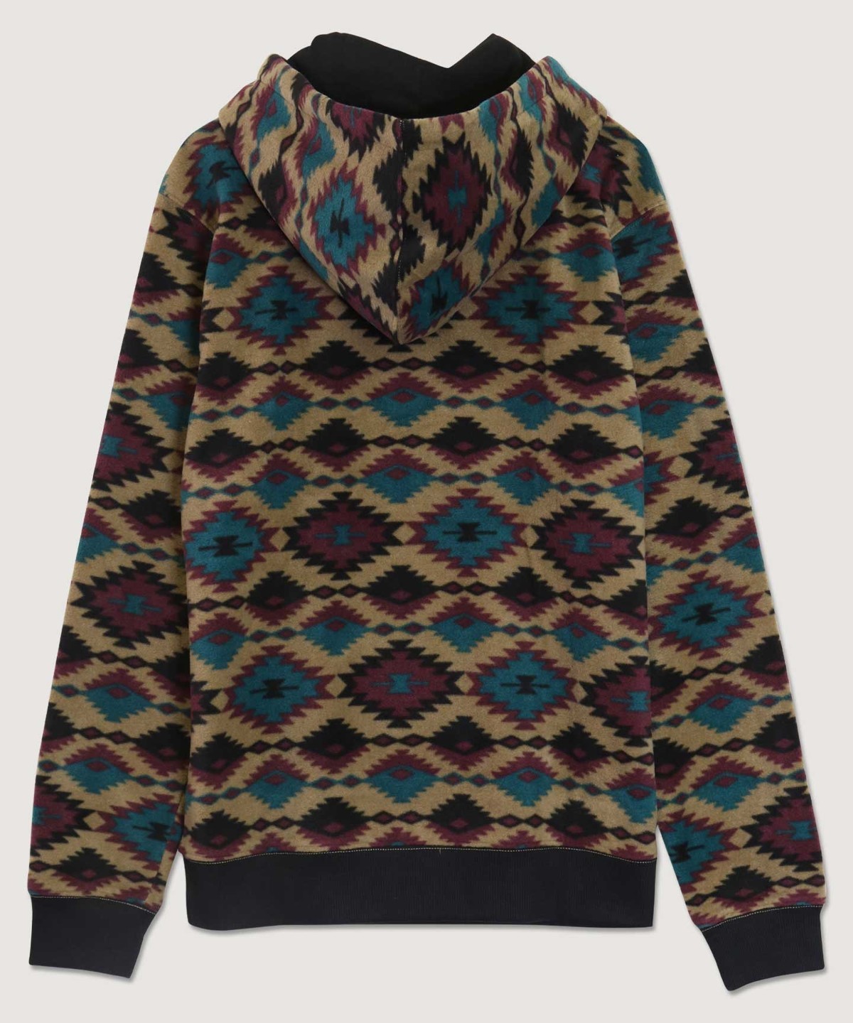 Aztec diamond print hoodie front view with kangaroo pocket and ribbed hem