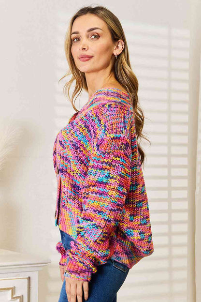 Pink Multicolor V-Neck Long Sleeve Cardigan - Tigbul's Variety Fashion Shop
