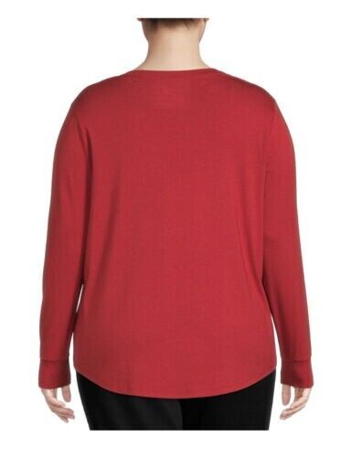 Plus 4XL rotes Langarmshirt mit V-Ausschnitt, Rückansicht