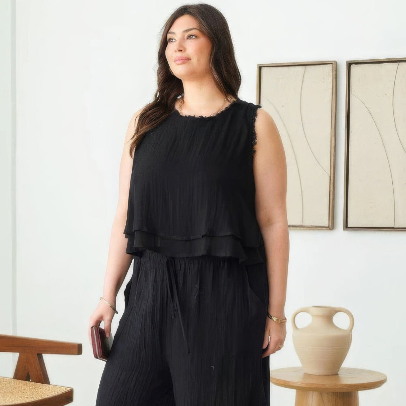 Plus Size Black Boho Sleeveless Frayed Hem Top - Tigbul's Variety Fashion Shop