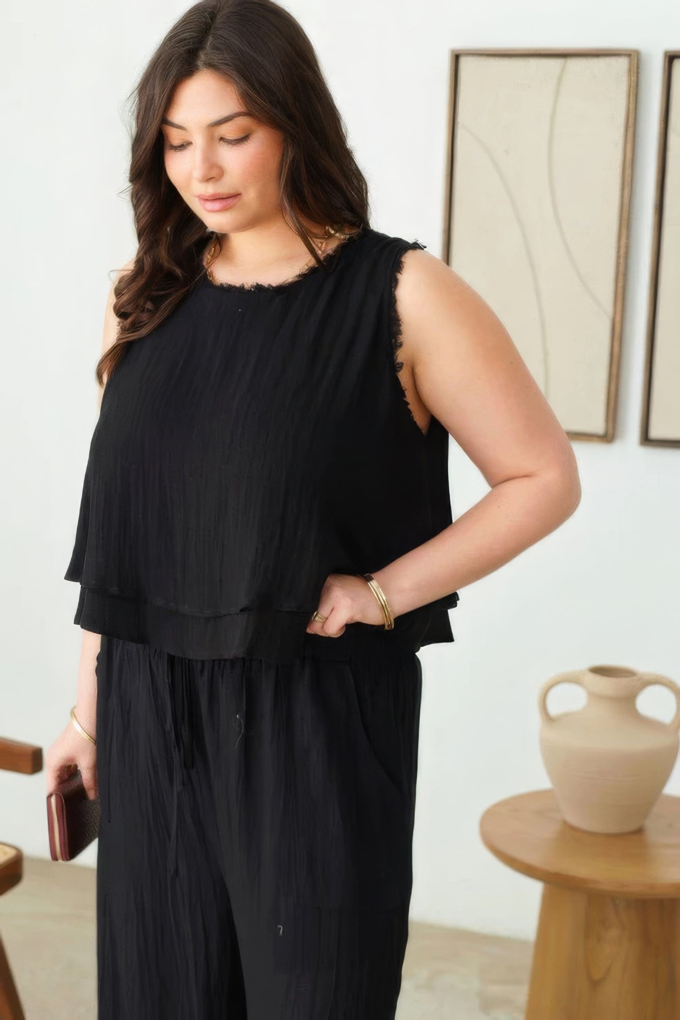 Plus Size Black Boho Sleeveless Frayed Hem Top - Tigbul's Variety Fashion Shop