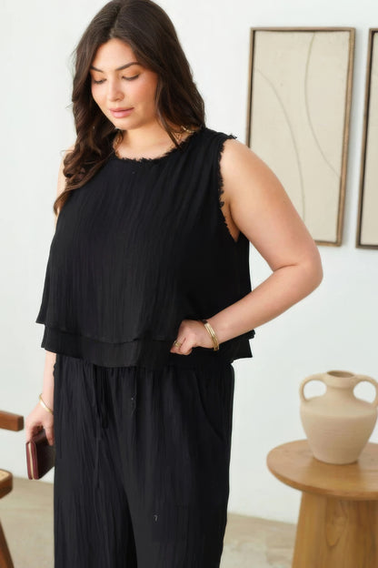 Plus Size Black Boho Sleeveless Frayed Hem Top - Tigbul's Variety Fashion Shop