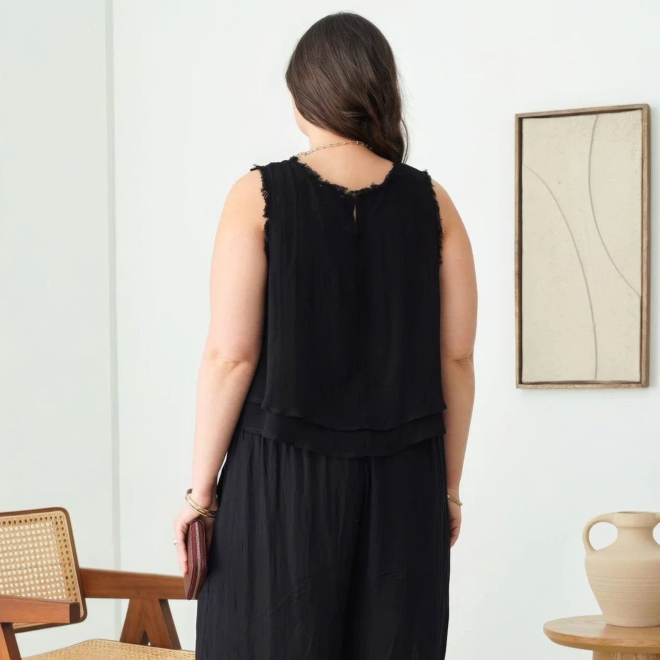 Plus Size Black Boho Sleeveless Frayed Hem Top - Tigbul's Variety Fashion Shop