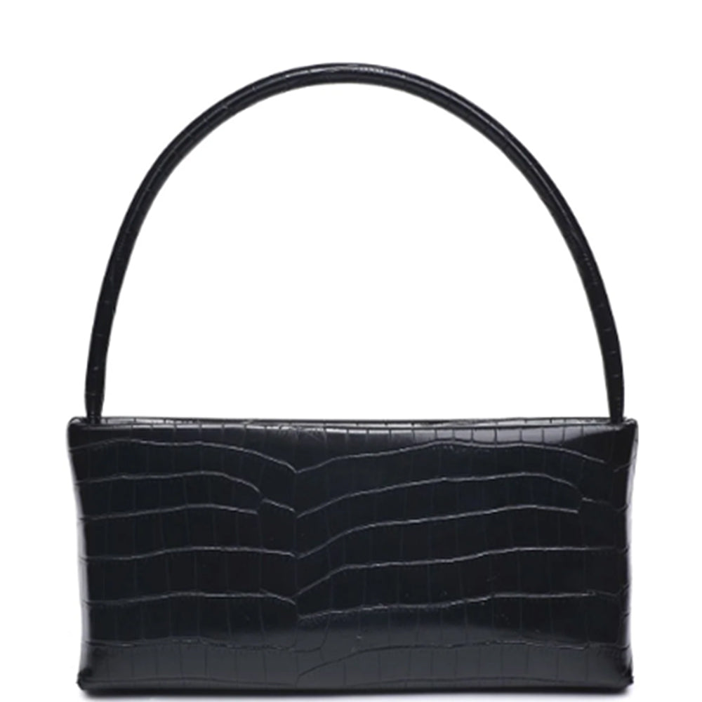 Croc Mandy-Handtasche, schwarze Croc-Optik, breiter Henkel
