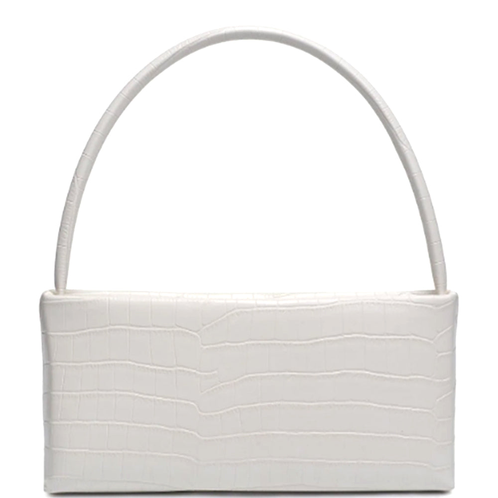 Croc Mandy-Handtasche, offwhite Croc-Optik, breiter Henkel