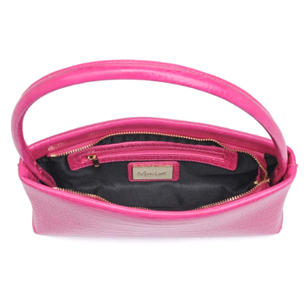 Croc Mandy-Handtasche in Pink, Reißverschluss oben, innenfutter sichtbar