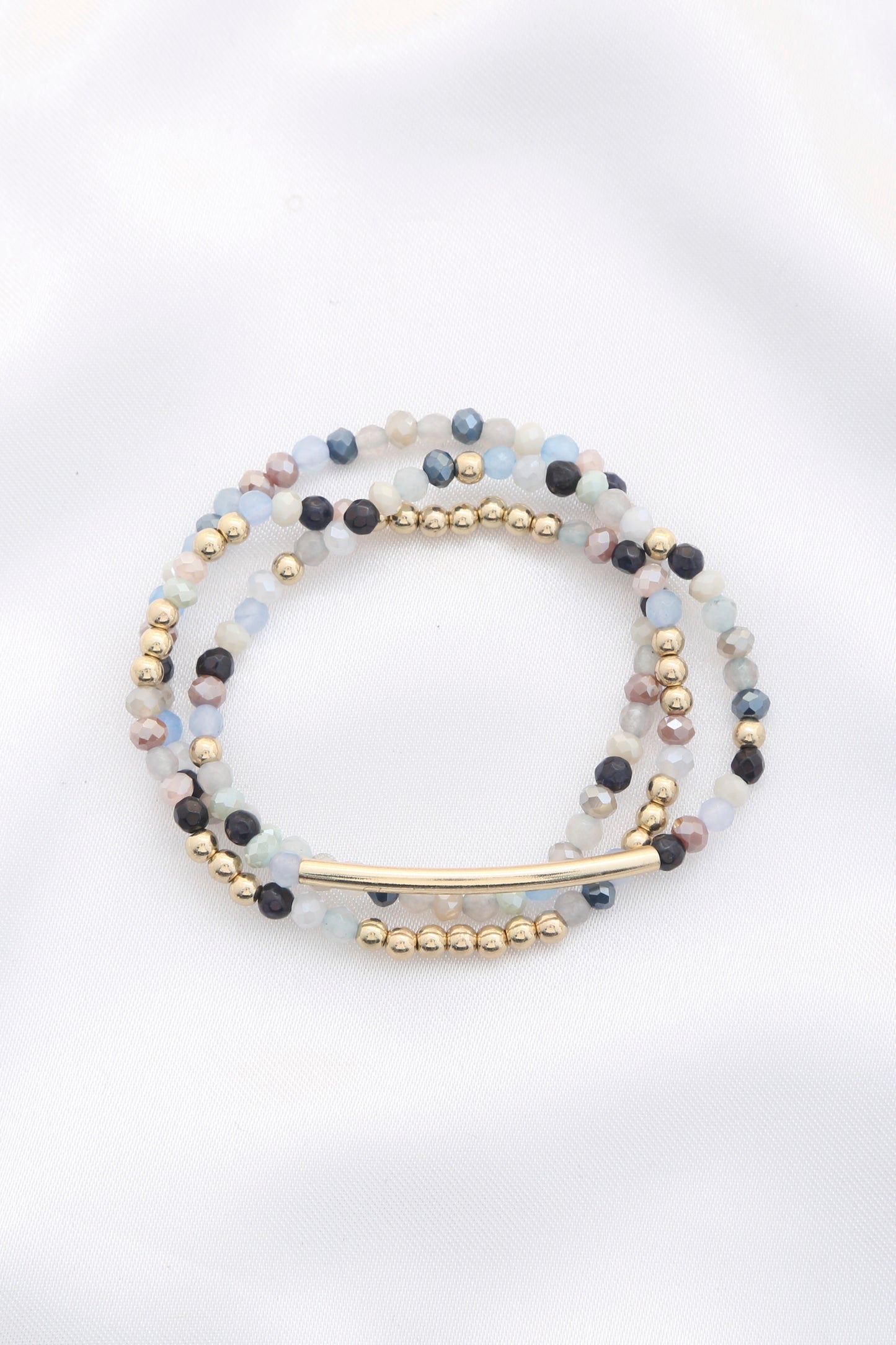 3 Row Glass Bead Stretch Bracelet - Tigbul's Variety Fashion Shop