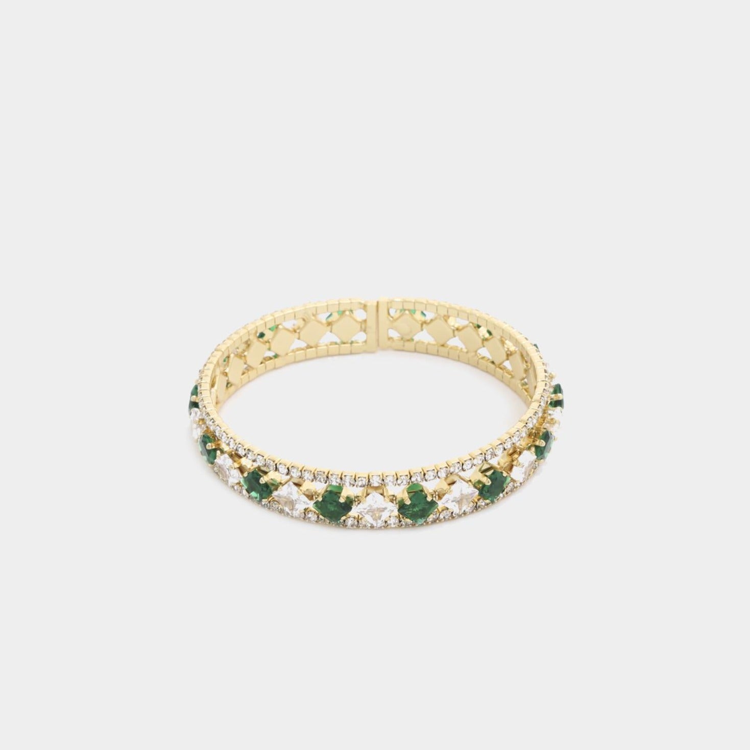 Sodajo Crystal Metal Bracelet, gold-toned green crystal bracelet with faceted stones